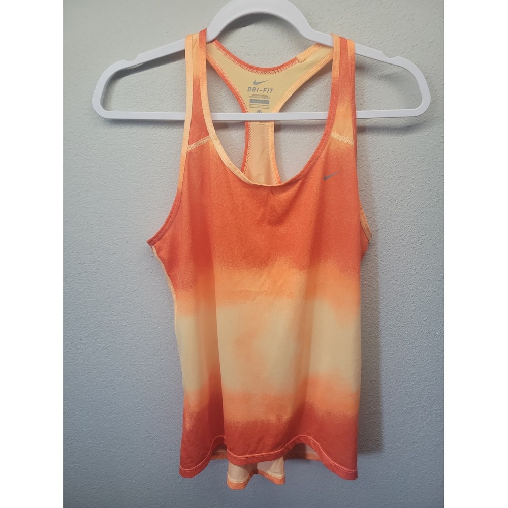 Nike Dri Fit Tank Top Womens Med Orange Racerback Running Athletic Lightweight